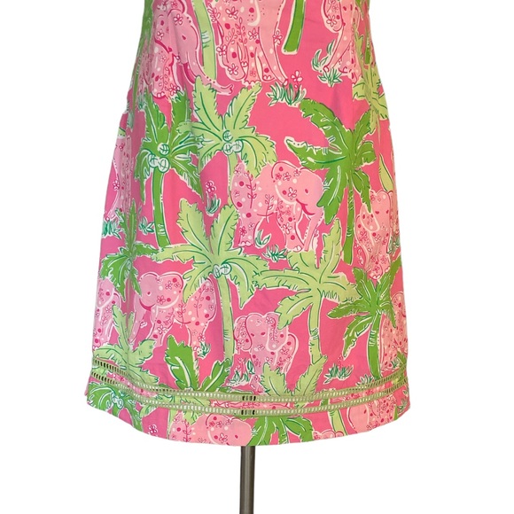 RARE Vintage Lilly Pulitzer Taboo Elephant Palm Print Pink Tie Bow Dress - 6 - Picture 3 of 10